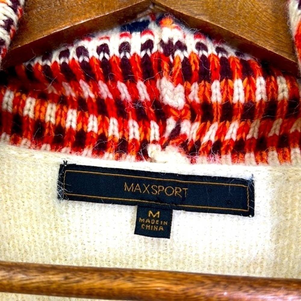 MAX SPORT - Ivory & Orange Long Boho Peruvian Fringe Beautiful Open Cardigan M - Picture 11 of 13